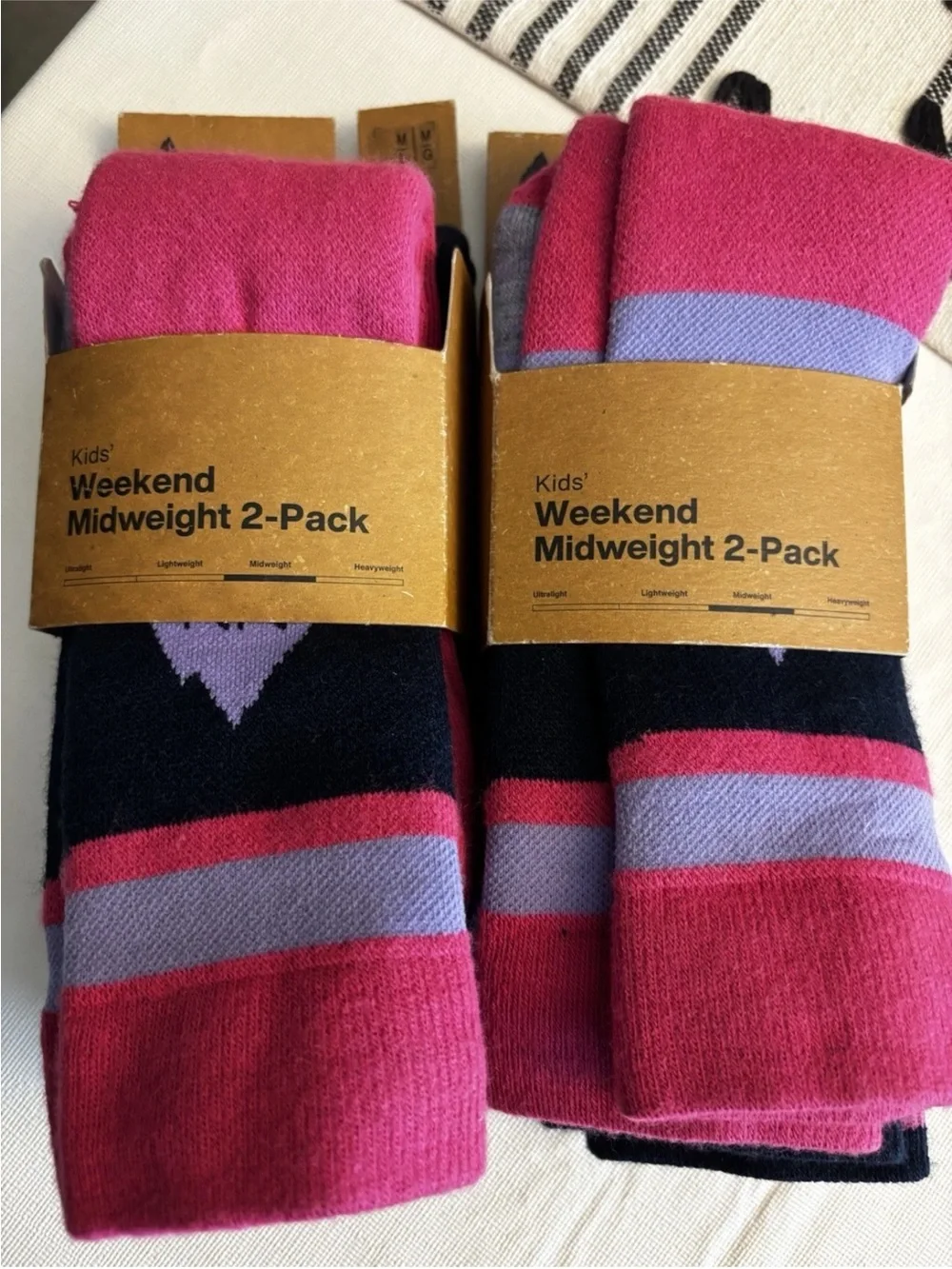 NEW Kids Burton Weekend Midweight Ski Socks FOUR PAIRS Pink Blue Size M/L 2 - 4